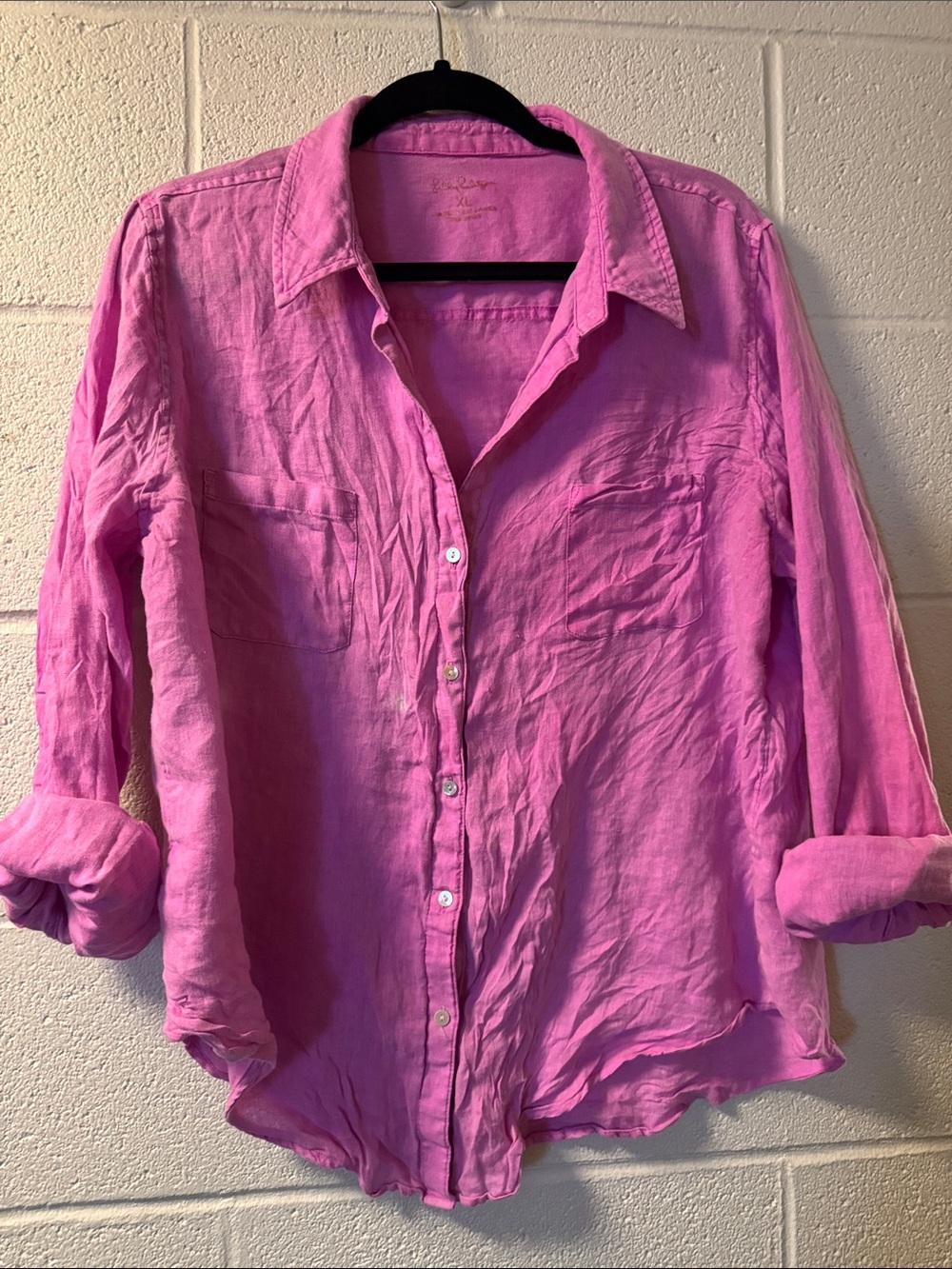 Lilly Pulitzer Bright Pink Button-Down Linen Shirt